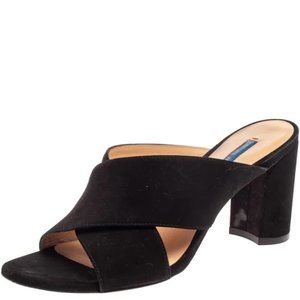 Stuart Weitzman Black Suede Galene Slip on Mules Size 9